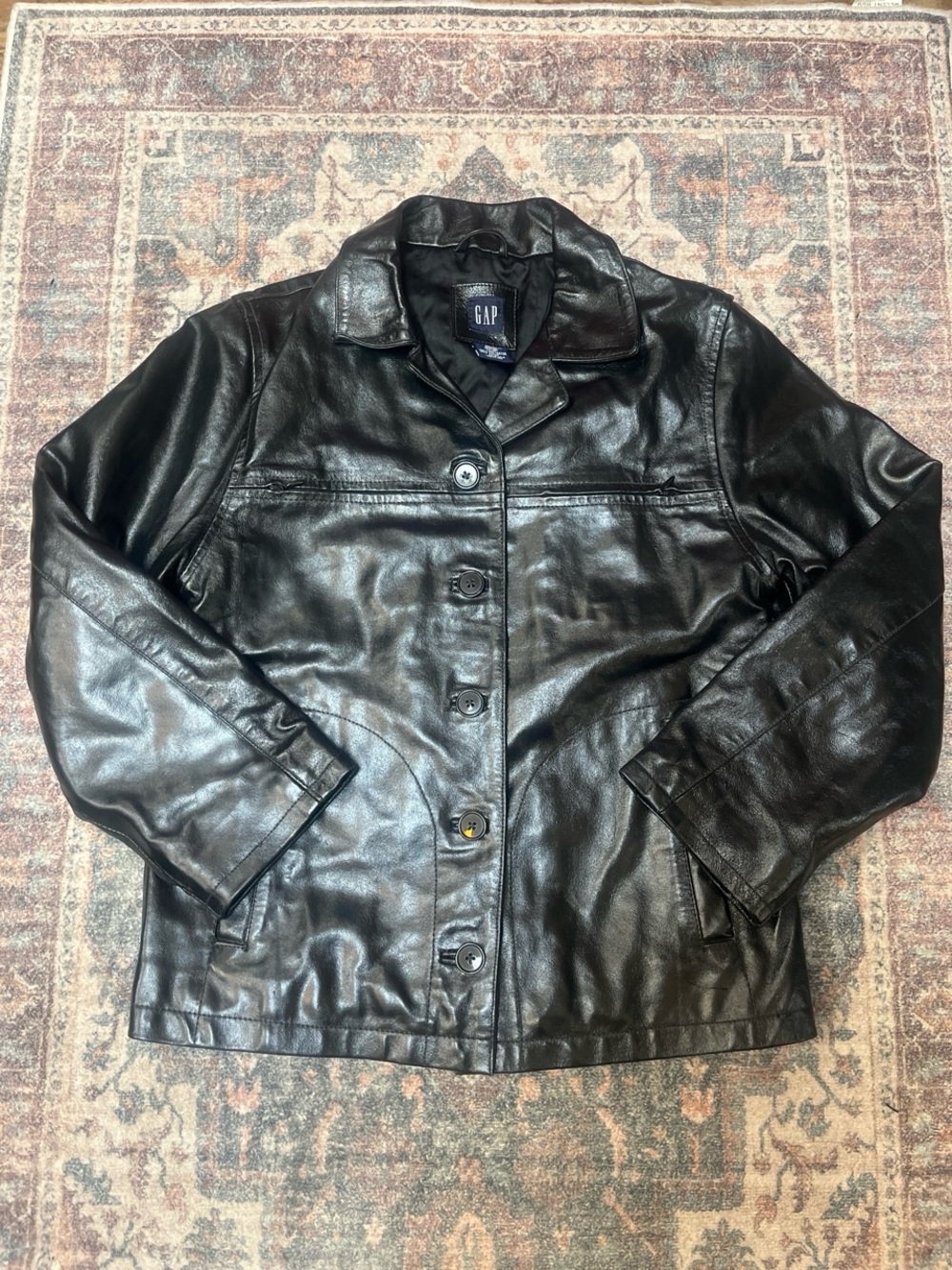 GAP kids Black Leather Button-Front Jacket
PTP: 17.5in, L: 23in